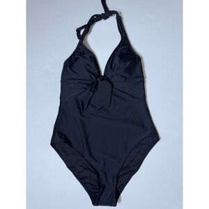 CUPSHE Women's One Piece Halte‎ V Neck Swimsuit Tummy Control  Black Sz 1X